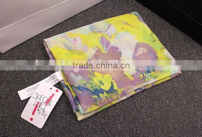 Bohemia Style Colorful Ink Painting Flower Print Women Fashions Scarf