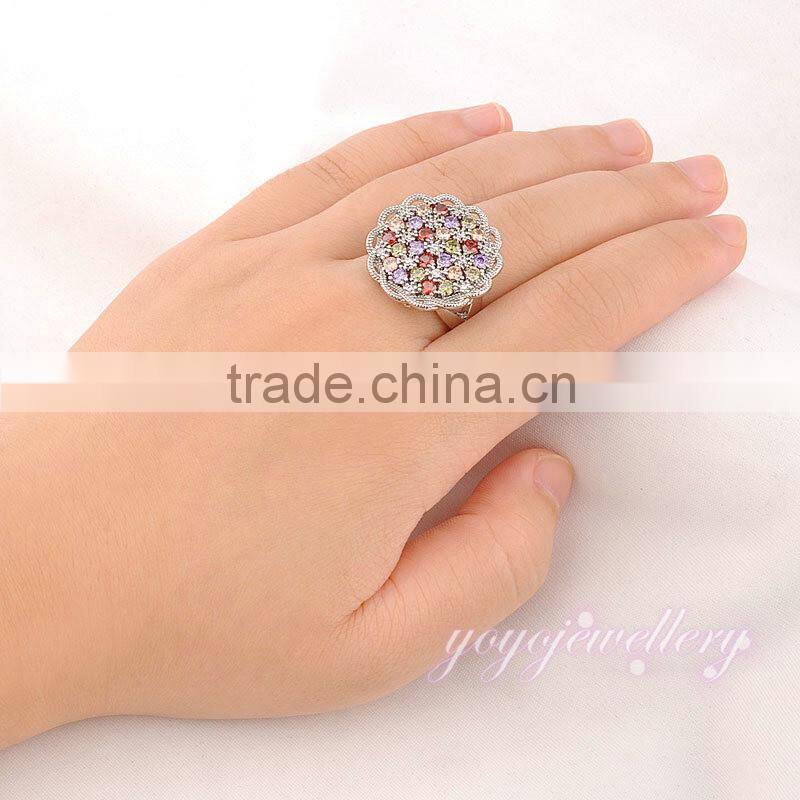 Different colors stone ladies flower shape gold ring design