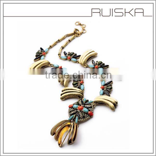 Special Design Resin Stone With Small Crystal Alloy Banana Charms Necklace