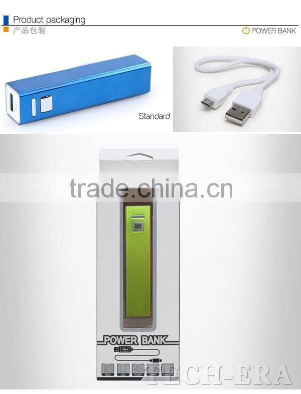 High quality metal square tube portable power bank 2600 mAh usb charger extermal battery pack for iphone pod mobile phone