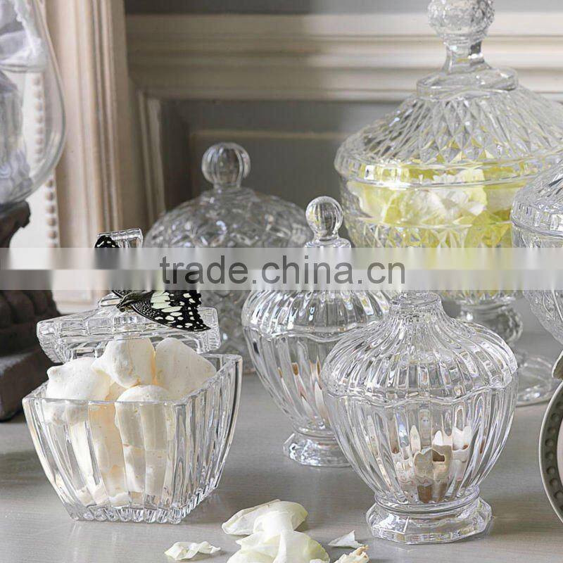 Argent candy dish with silver lid, glass cookies bowl jar