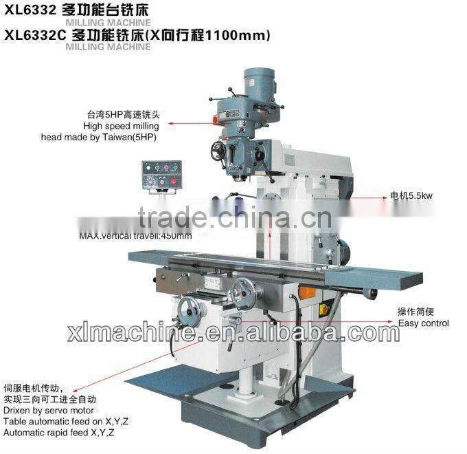 universal turret milling machine with high speed milling head