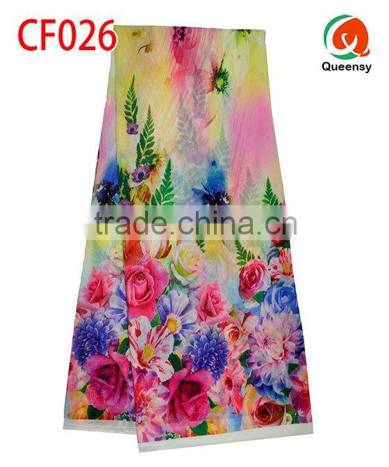 latest design fashion printed silk chiffon fabric, beautiful indian silk fabric CF026