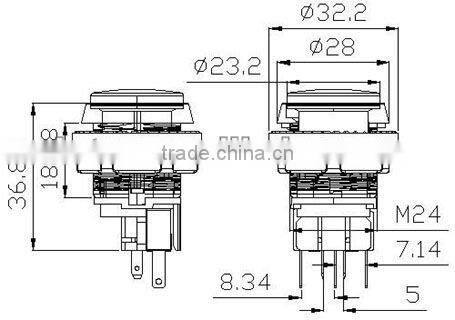 28mm LED red plastic push button switch Momentary game rocker accessories double control