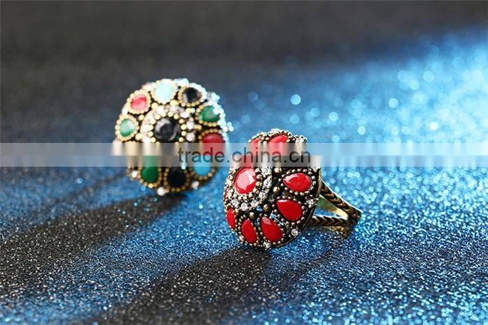 Factory direct sell zinc alloy multicolor crystal rhinestone ring bohemian rings