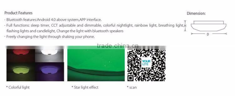 24W Modern Surface Mounted Dimmable RGB Lamp Fixture Round Color Changing LED Ceiling Light With Sleep Timer Bluetooth Speaker