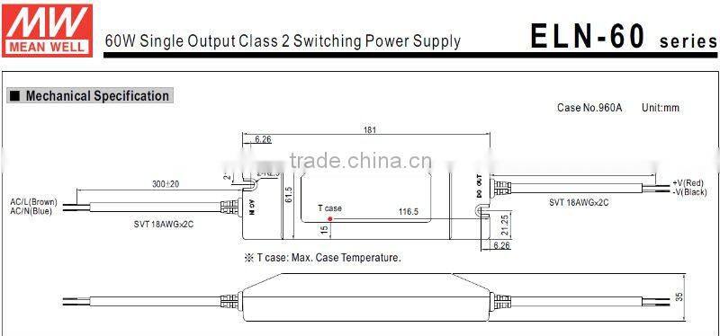 MW 60W ELN-60 LED Single Output Class 2 Switching Power Supply