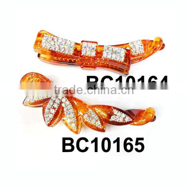 shining crystal banana clip brown plastic hair clips in stock