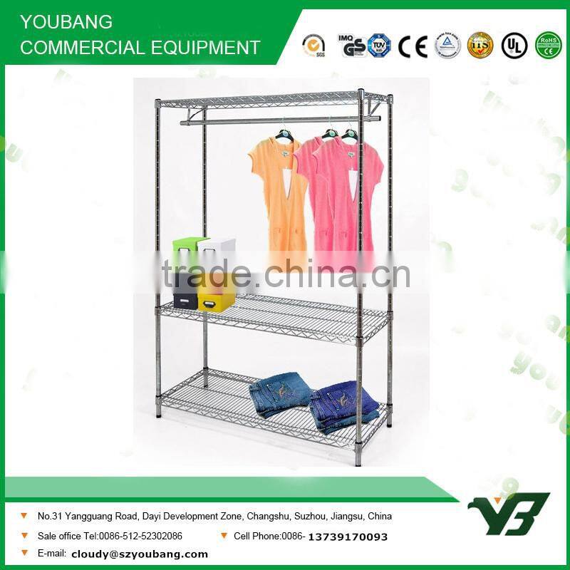 2015 hot sell NSF 2 layer chrome living room wire clothing shelf rack (YB-WS041)