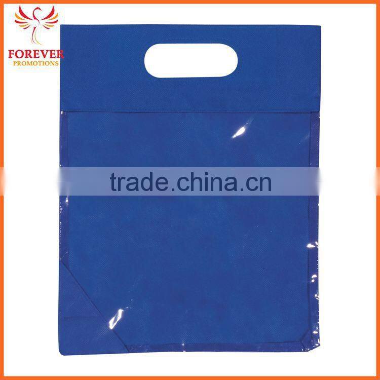 Custom Logo Exhibition Cheap Non-woven Clear View Die Cut Handles Tote Bag For Sale