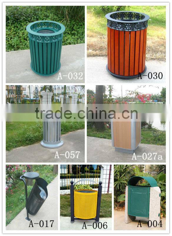 Powder coating steel and wood outdoor garden dustbin wooden waste bin