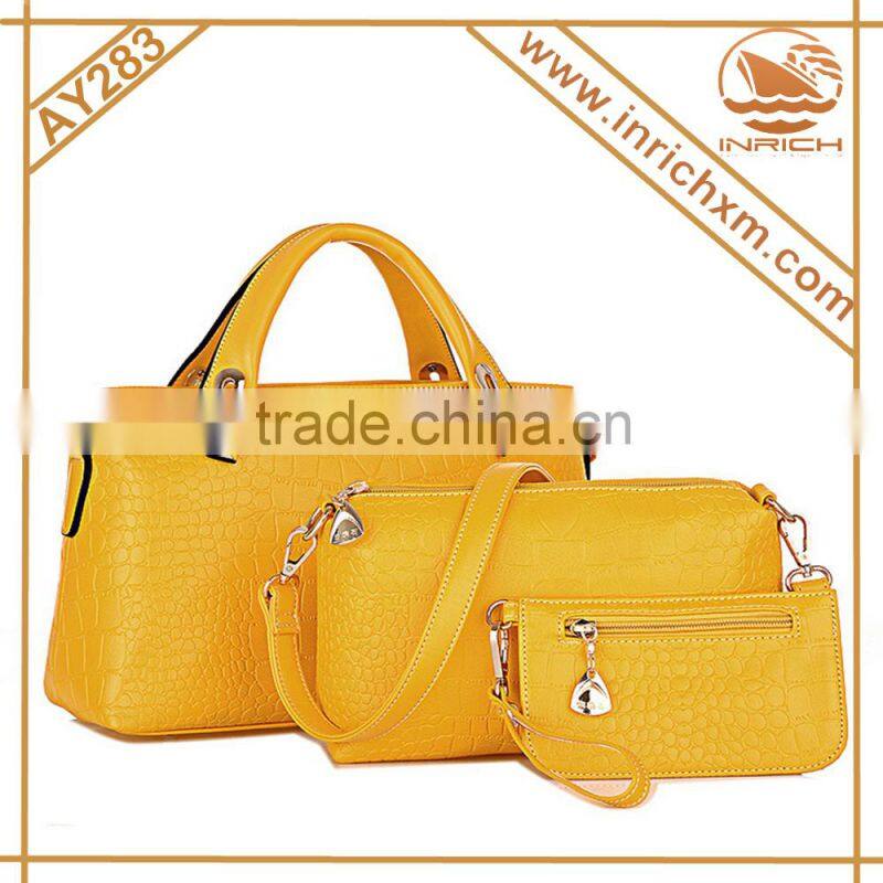 3 Pieces Vintage Leather Ladies Handbag Tote Bag Purse Set