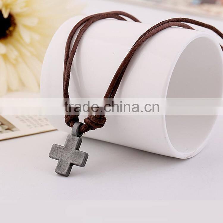 cross pendant leather choker collar necklace for women