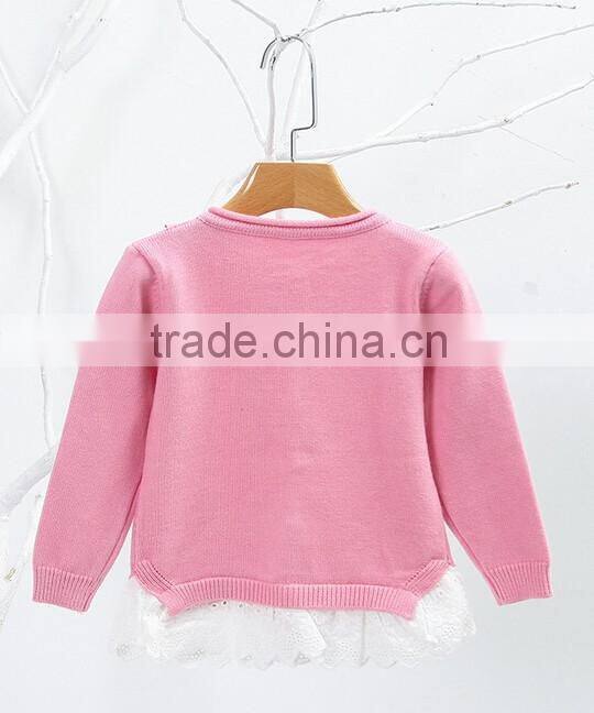 New design cardigan computer knitted sweater lace hem for big Girls