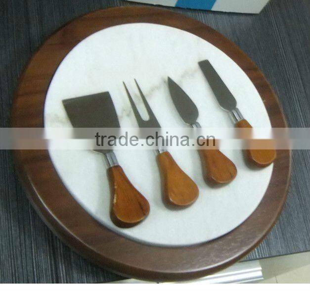 Marble Chopping Block Wooden Cutting Board Set with 4 Cheese Slicers and Knife Holder Drawer