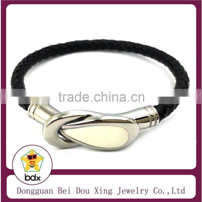 2015 Alibaba Wholesales Fashion Handmade Braided Leather Stainless Steel Magnetic Clasp Bracelet With Good Quality