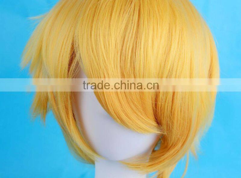 Short Bob Hair Yellow Cosplay Wig for Bright Party , Synthetic Hair