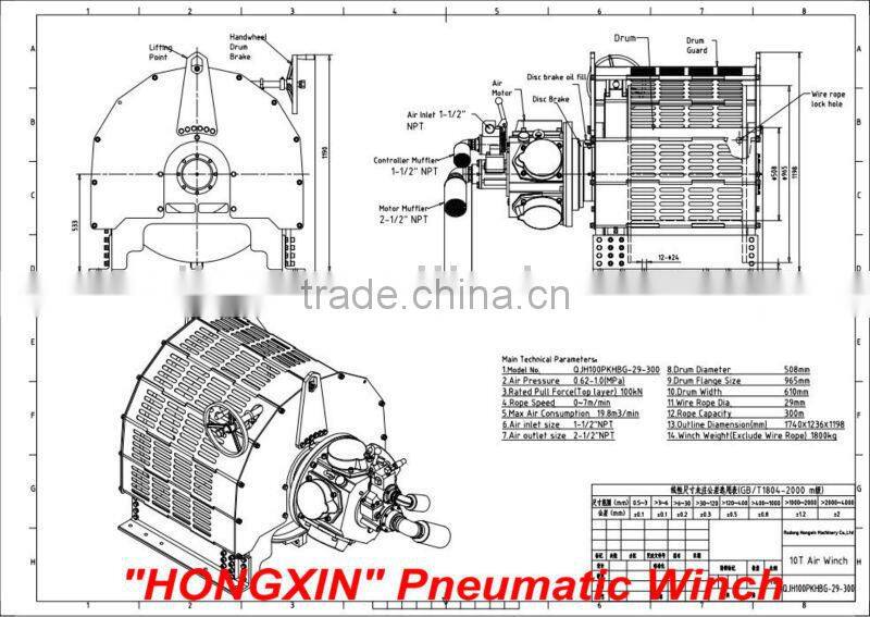 "HONGXIN" Brand Ingersoll Rand Type 10 ton Air Winch