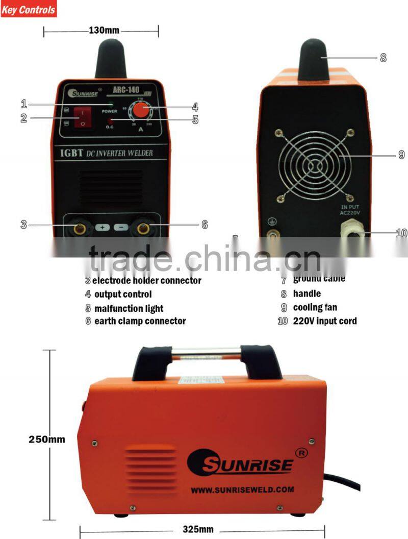 220V single phase IGBT TUBE ARC 140 IGBT DC Inverter MMA Welding Machine
