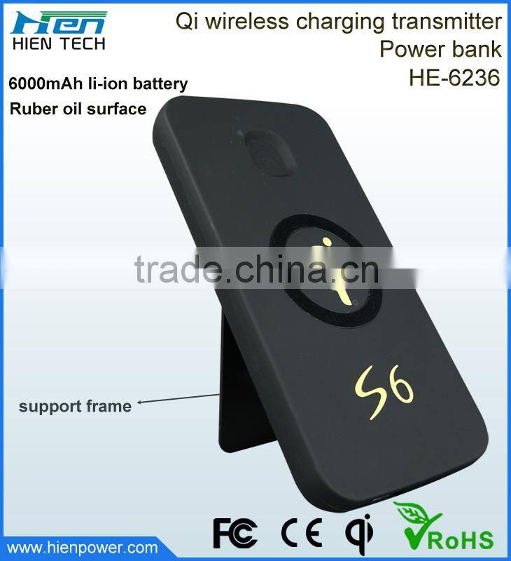 High Quality Qi Wireless Charger Power Bank 6000mAh Rechargeable Battery USB Charging Pad Powerbank for Mobile
