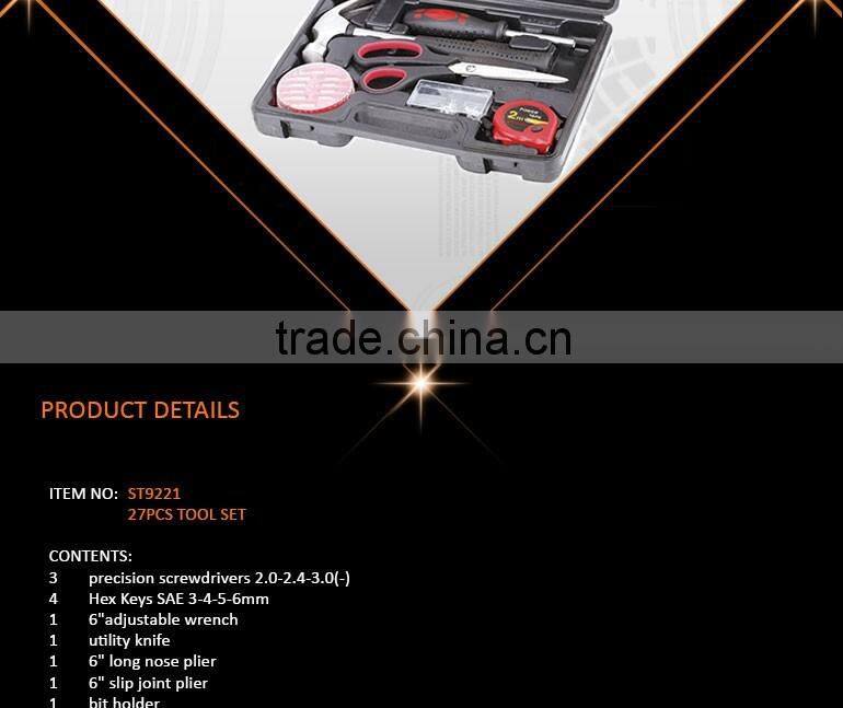 27Pcs Mechanical Tools Set, Plastic Tool Box with Hand Tools