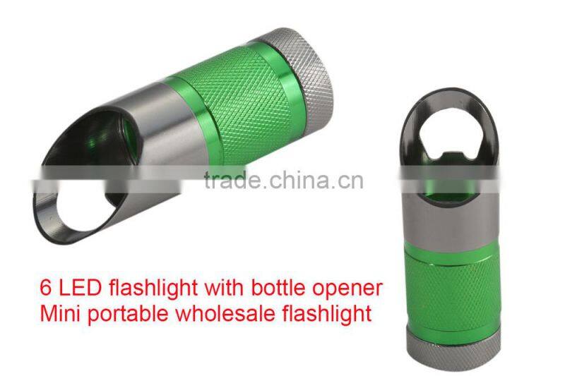 6 led Mini led bright light flashlight keychain bottle opener