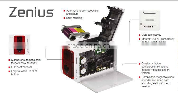 factory authorized reseller evolis zenius edge-to-edge desktop cheap plastic id card machine 300dpi