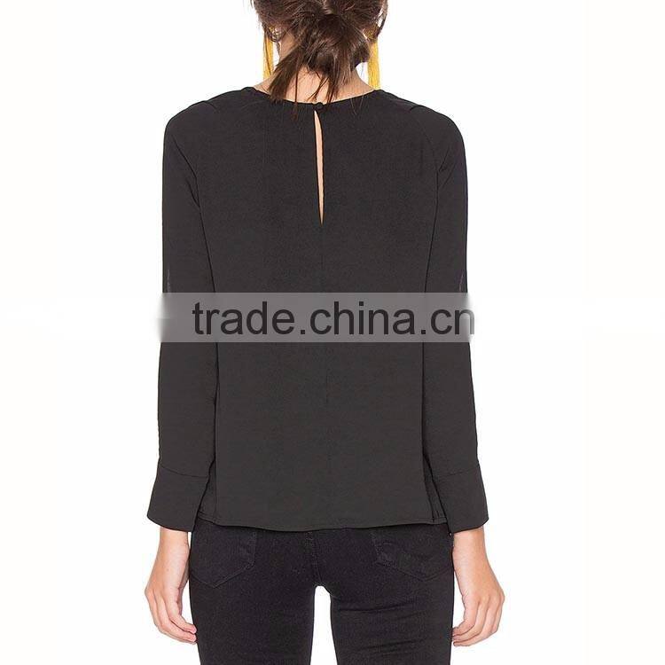 Fashion clothing woman two peices slit sleeve lady black chiffon blouse