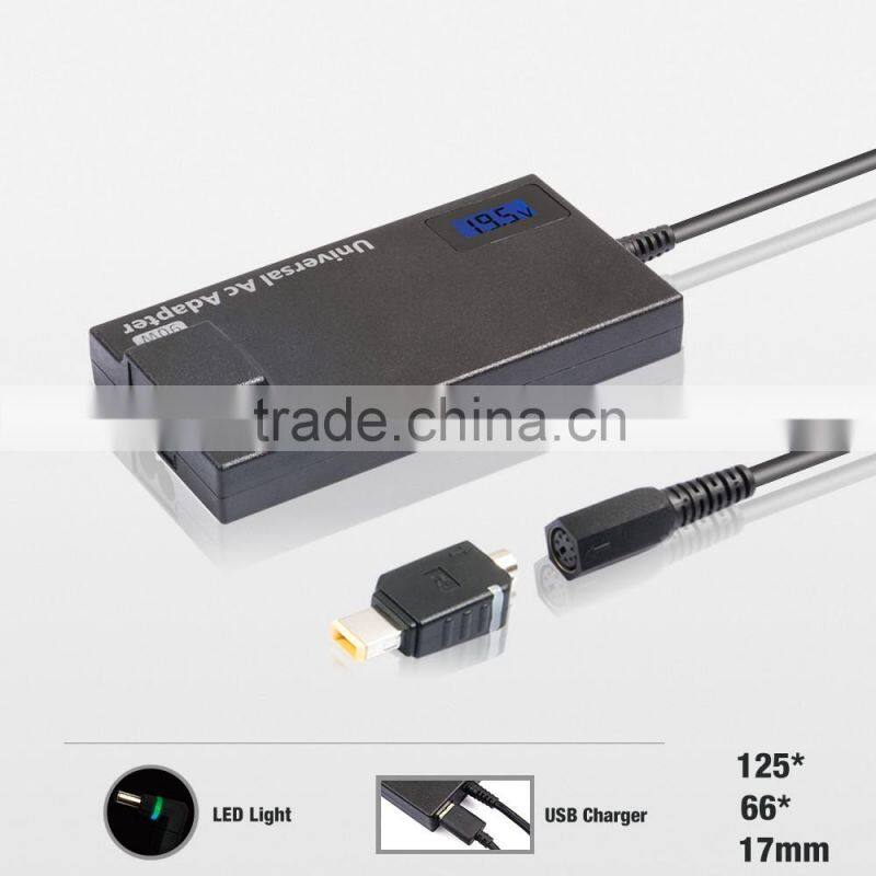 Slim universal laptop charger 90w AC power adapter with extra USB port, 14 tips with led indicator ,LCD screen for lenovo etc