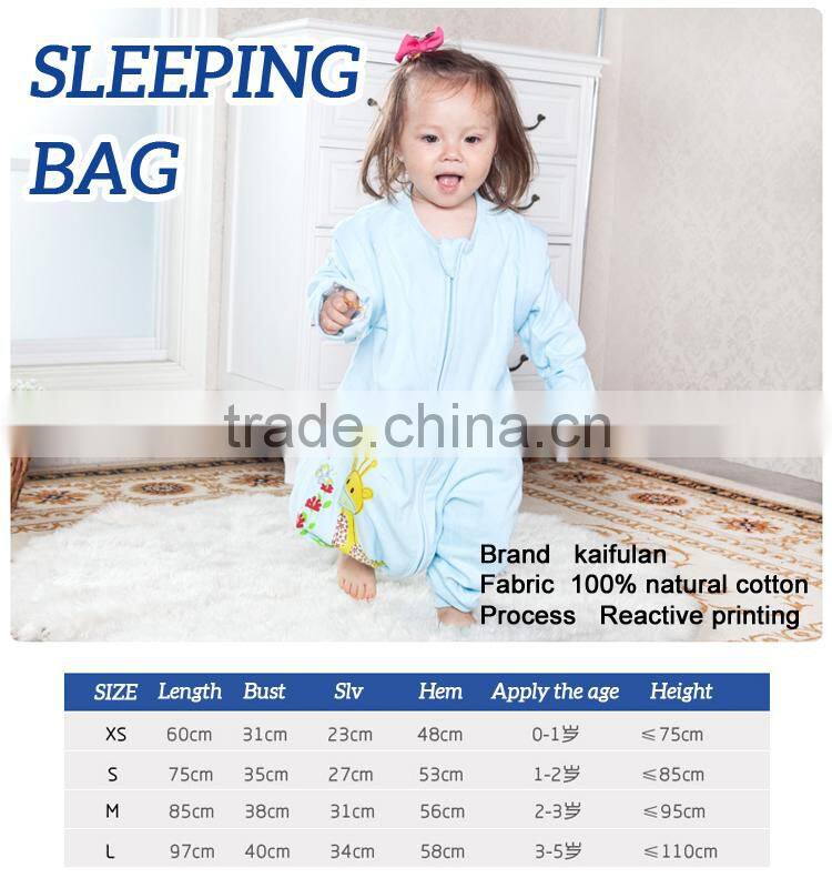 100% cotton anti kicking infant child foot sleeping bag long sleeve without filling blue style