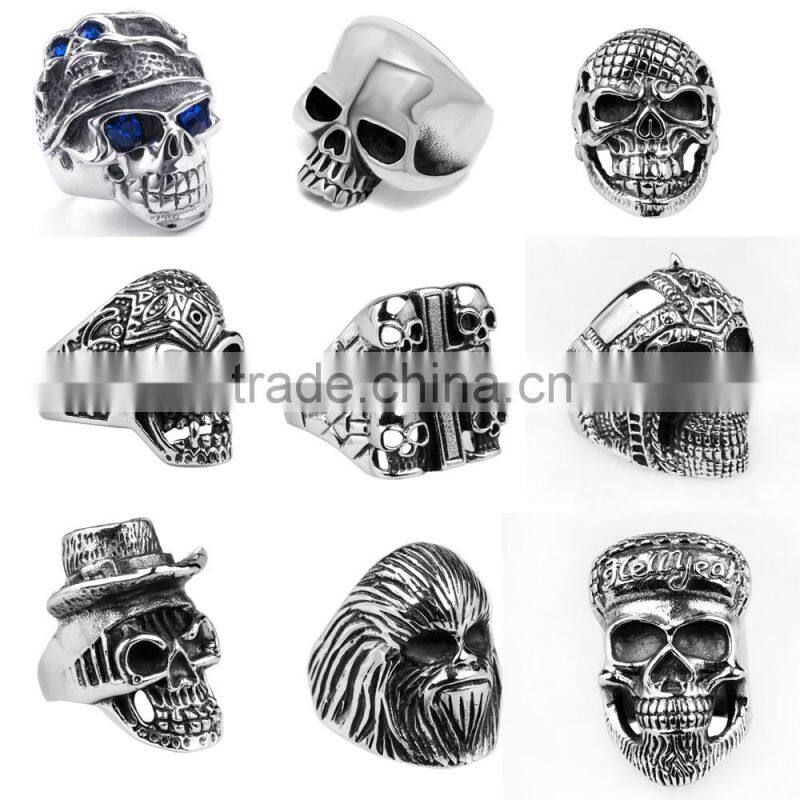 On stcok china factory curb link skull bracelets, stainless steel skull wrap link skull bracelets for men (SB-001)