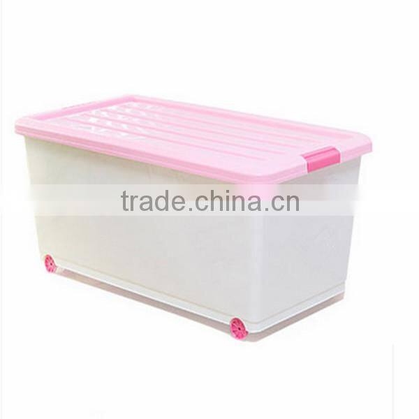 Plastic clothes storage box with wheels