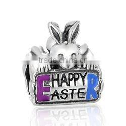 D155 jewelry antique silver charm beads with rabbit shape for happy easter