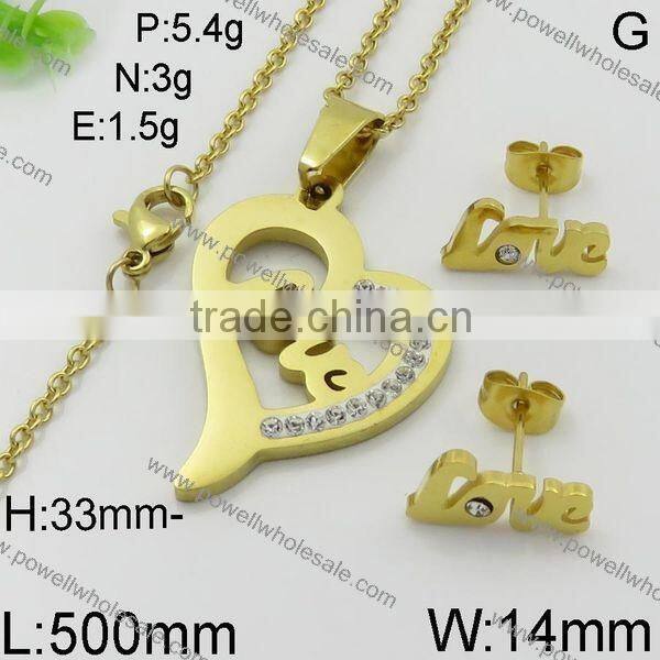 Latest hot heart style wholesale 18k gold jewelry set
