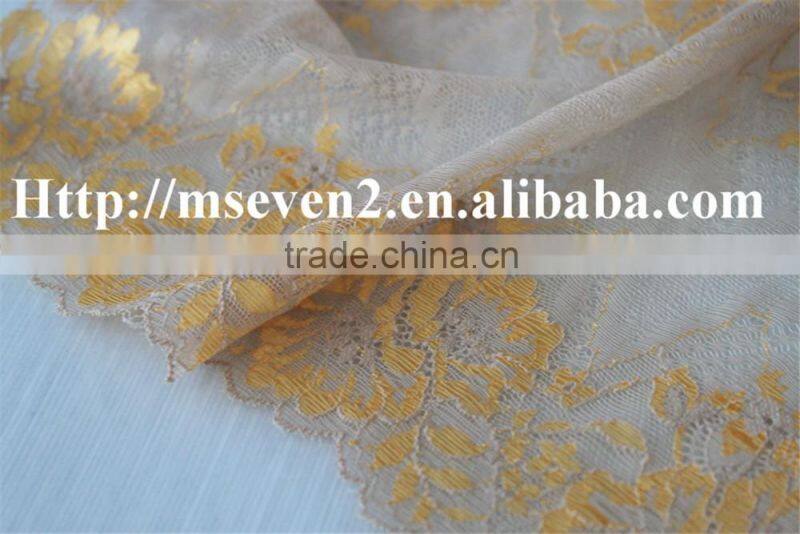 100% embroidery latest design in gold color fower elastic band lace frontal for dress
