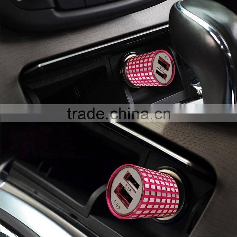 promotional gifts customized logo alloy fast charge cheap dual usb car charger with LED indicated light