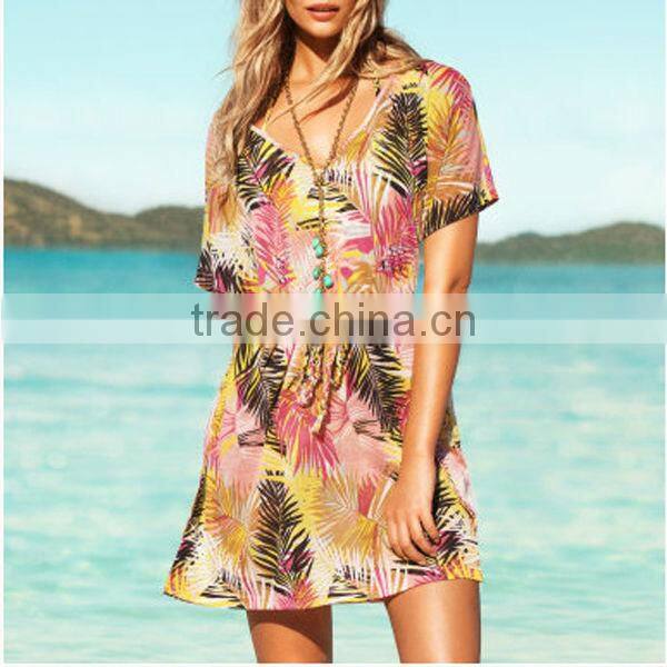 Wholesale Sexy Beach Dress Swim Bikini Cover Women Summer Dress With Leaves Print