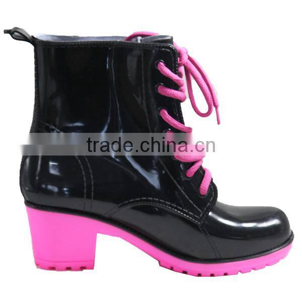 Ladies High Heel Rain Boots, Womens PVC Boots, Shoe Lace PVC Rain Boots
