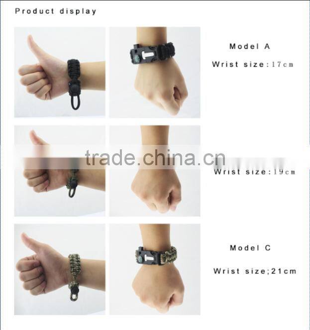 Paracord Survival Bracelet with a 350LB Parachute Cord, Fire Starter, Embedded Compass, Flint, Emergency Knife & Whistle