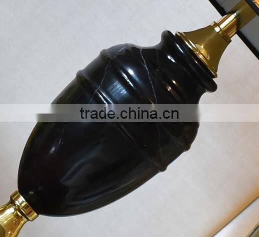 Price cup shape brass decoration black marble lamp body living room table lamp with fabric lampshade