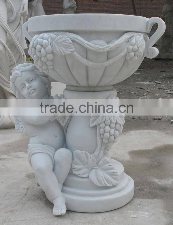 White Marble Angel Design Garden Decorative Flower Pot