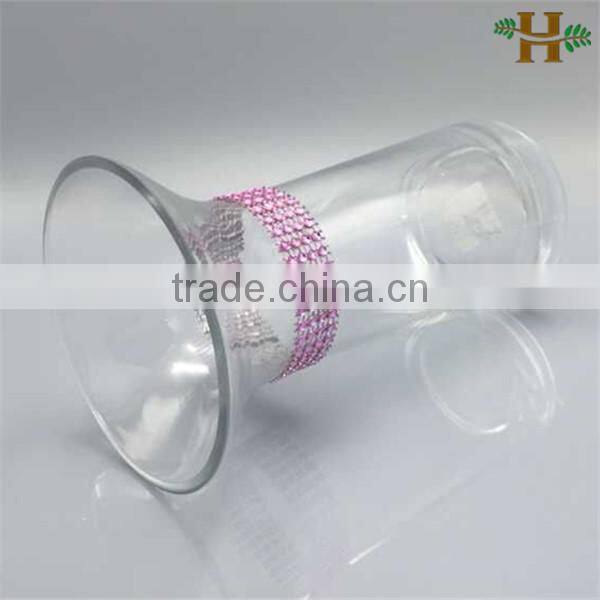 Cheap clear glass flower vases with diamond decoration