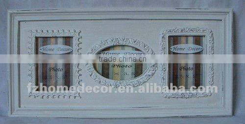 Handcrafted Big Rustic Wall Hanging White Color Wooden Triple Picture Frame for Picture Size 6" X 4"