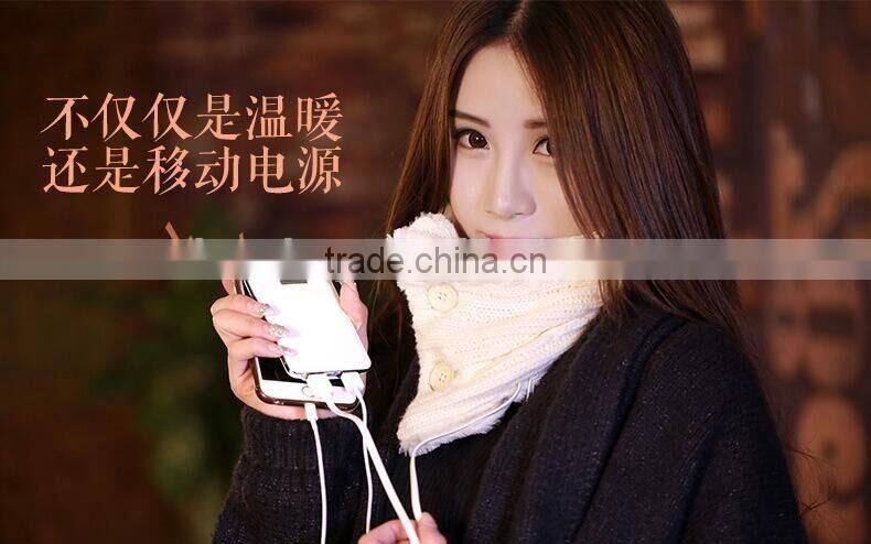 New Arrival Electrical Heating Collar Couple Fasion Valentine Present Rechargeable Warm Scarf With Power Bank, Knitted Scarf