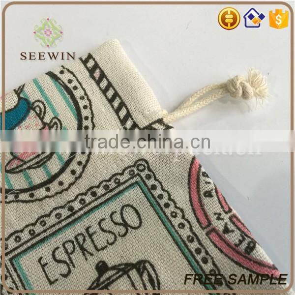 drawstring printed printed artificial jute bag