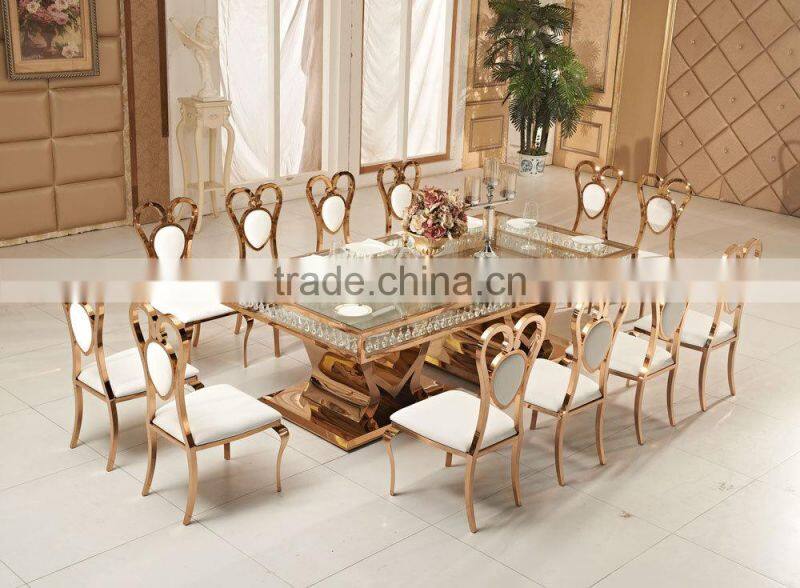 Modern Cheap stainless steel frame with crystal rectangle long wedding table and chair
