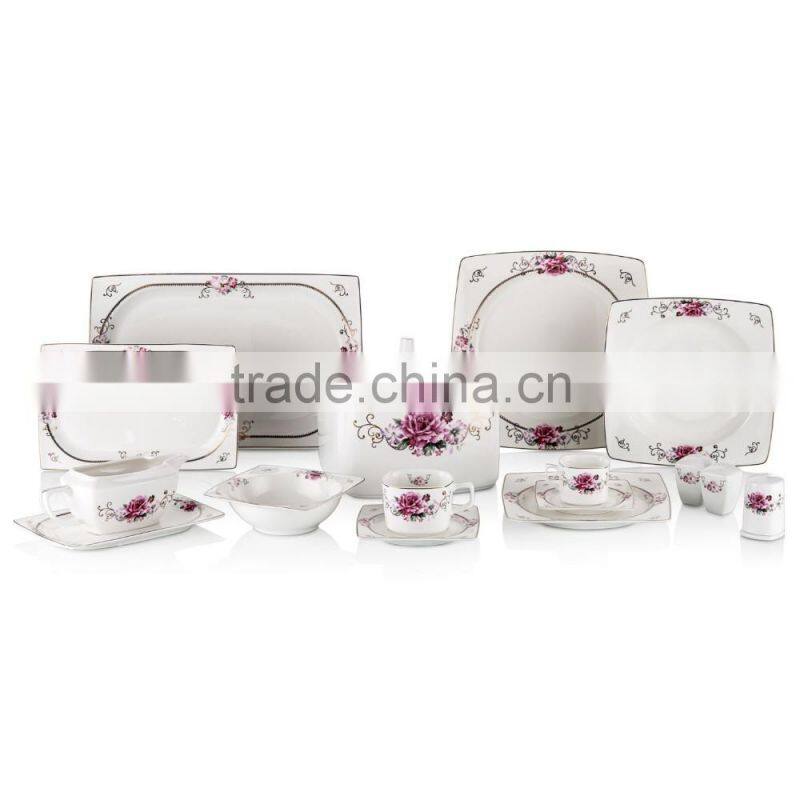 Fine porcelain 85pcs dinner set sqaure shape 121pcs dinnerware with flower design