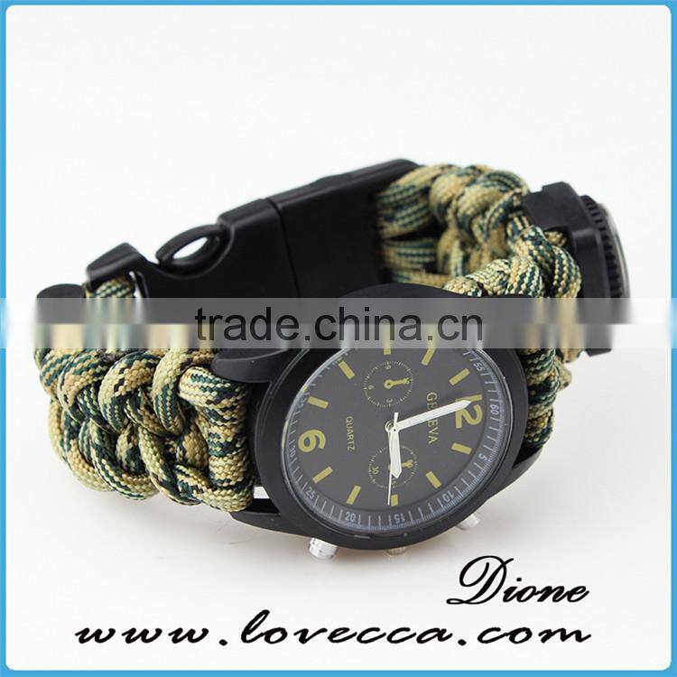 Multicolor wholesale firestarter survival paracord watch bracelet for outdoor