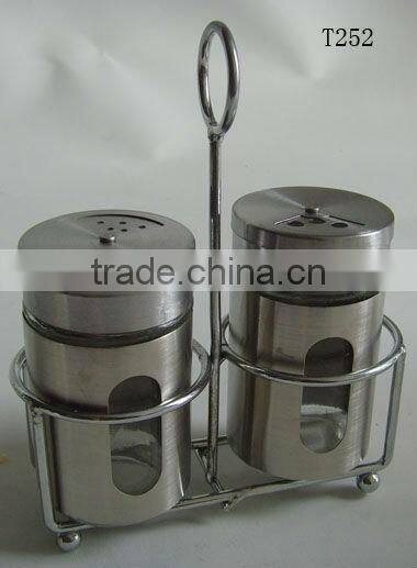 cylinder glass spice container set with frame