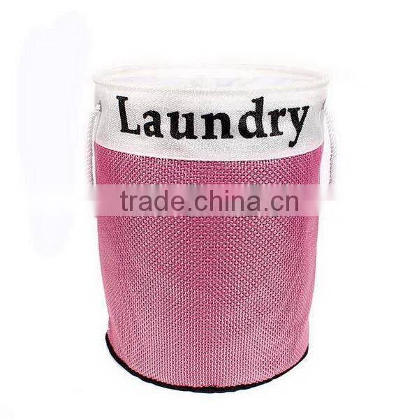 Large Load Textilene Laundry Basket With Rope Handles Pink with White